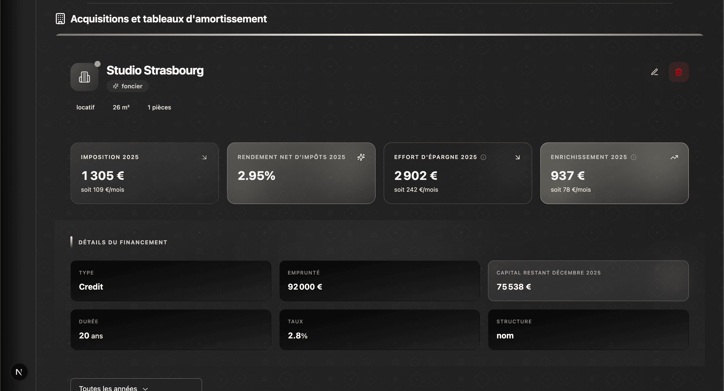 Dashboard MyNextInvest - Vue d'ensemble patrimoine et investissements